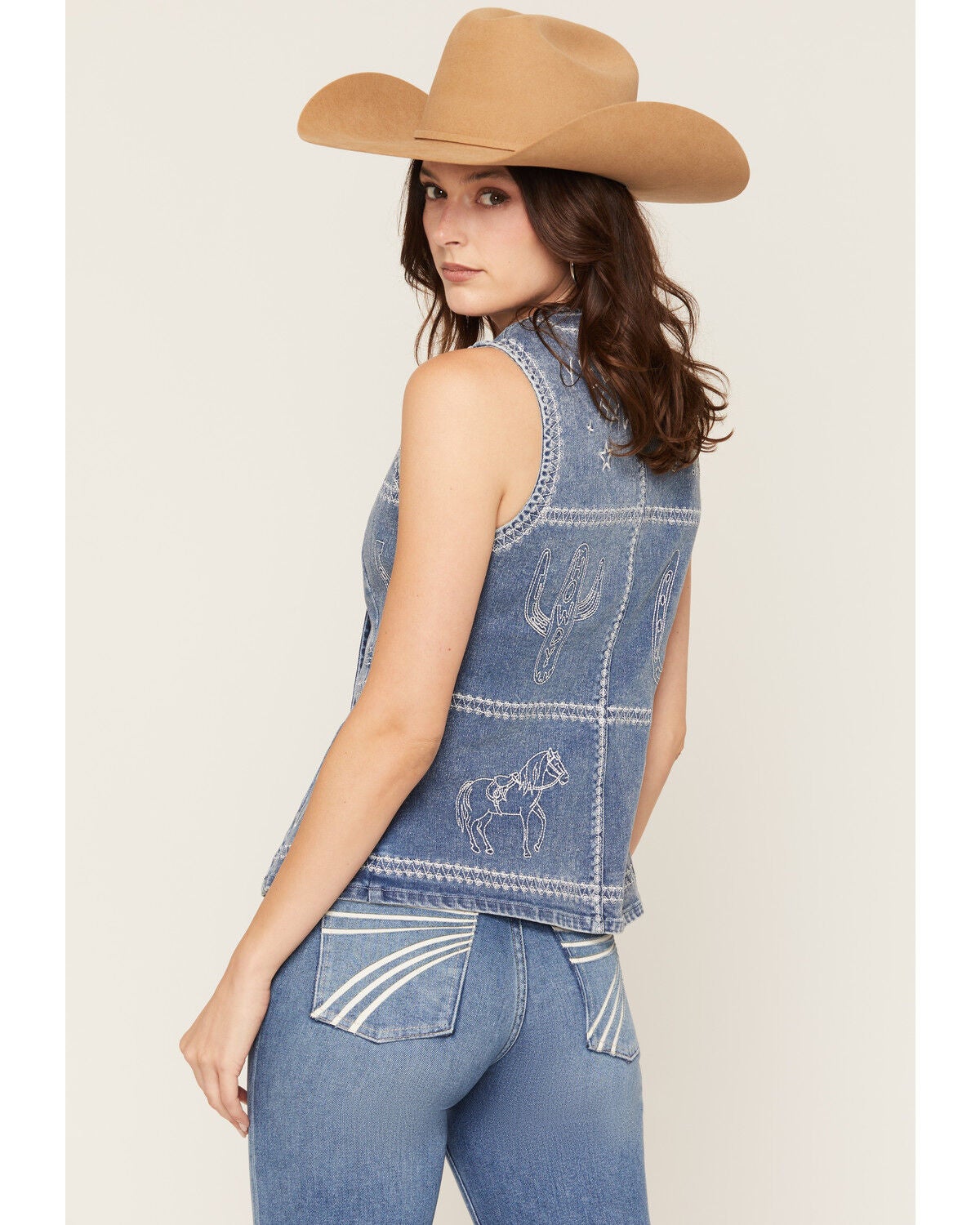 Image #4 - Blue B Women's Boot Barn Exclusive Embroidered Western Motif Denim Top, Medium Wash, hi-res