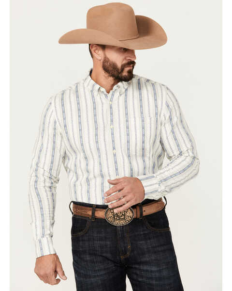 Cody James Men's Southwestern Striped Print Long Sleeve Button-Down Stretch Western Shirt, Ivory, hi-res