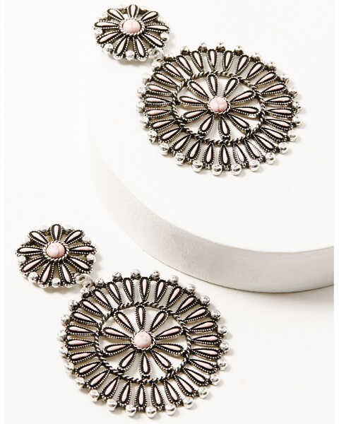 Image #2 - Prime Time Jewelry Women's Concho Silver & Pink Chandelier Earrings, Silver, hi-res
