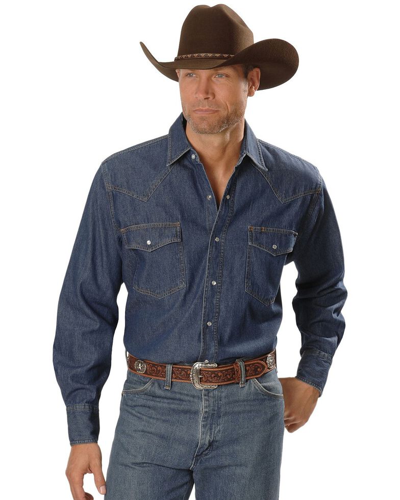 Ely Walker Men's Denim Long Sleeve Western Shirt, Denim, hi-res