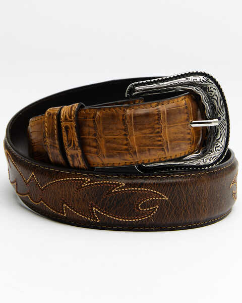 Cody James Men's Caiman Embroidered Belt, Brown, hi-res