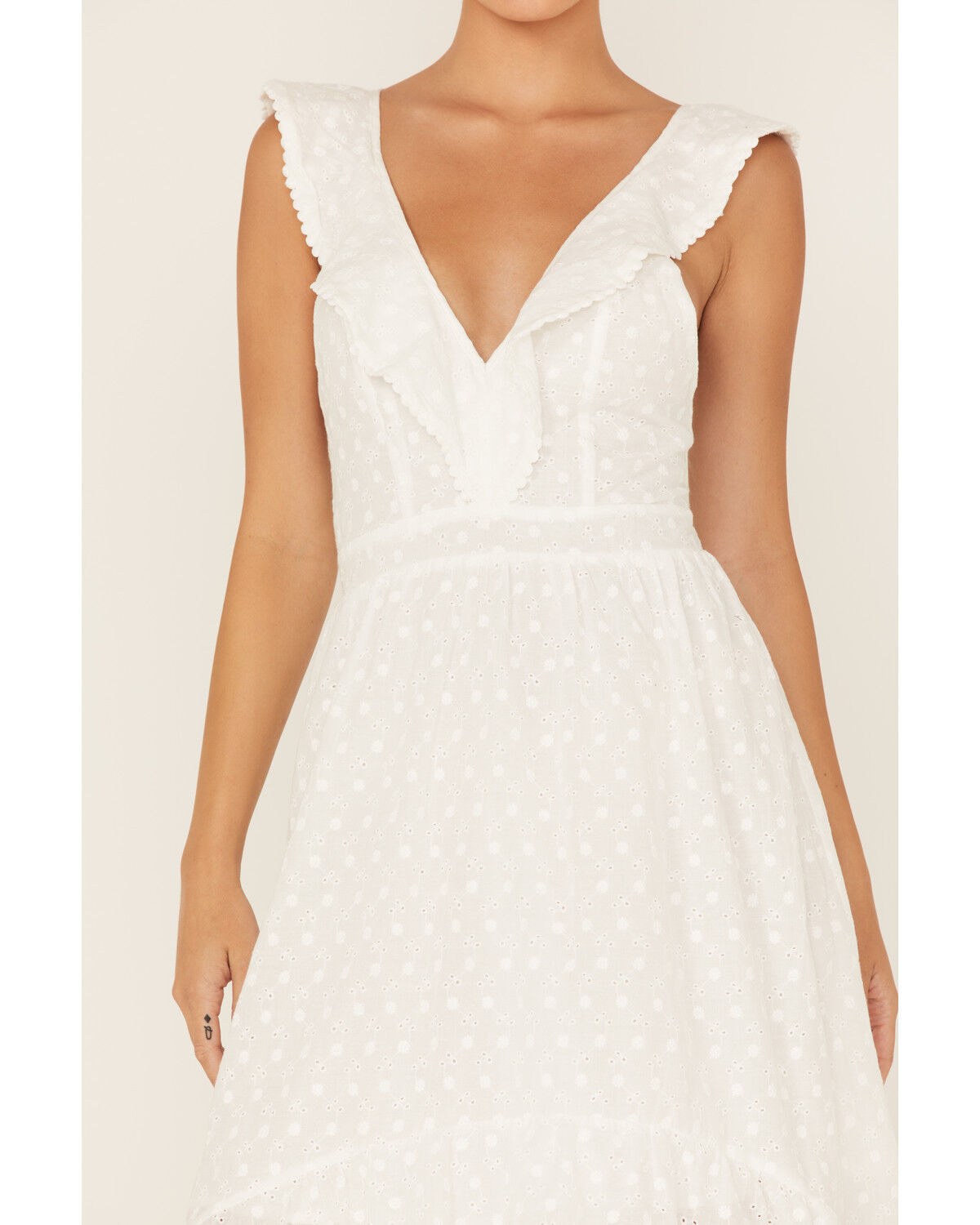 Image #3 - Molly Bracken Women's Ruffle Trim Cross Back High-Low Dress, White, hi-res