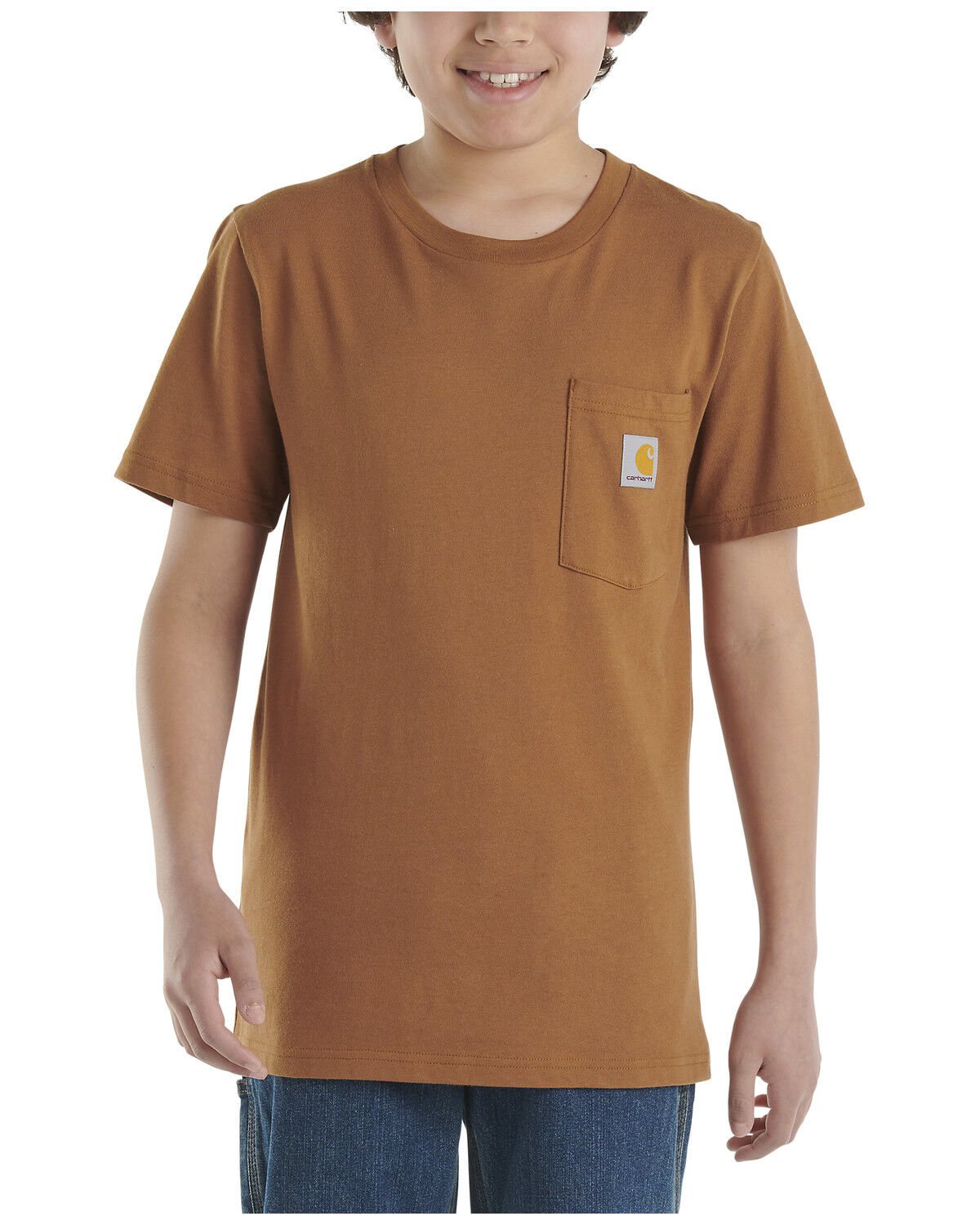 Image #1 - Carhartt Boys' Solid Short Sleeve Pocket T-Shirt, Brown, hi-res