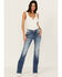 Image #3 - Miss Me Women's Medium Wash Mid Rise Border Flap Pocket Bootcut Stretch Denim Jeans , Medium Wash, hi-res