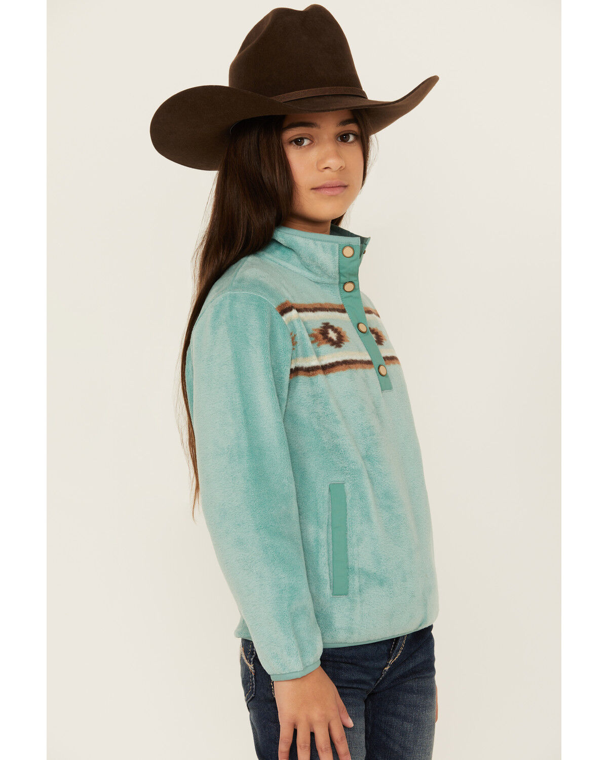 Image #2 - Cruel Girl Girls' Southwestern Fleece Pullover, Turquoise, hi-res