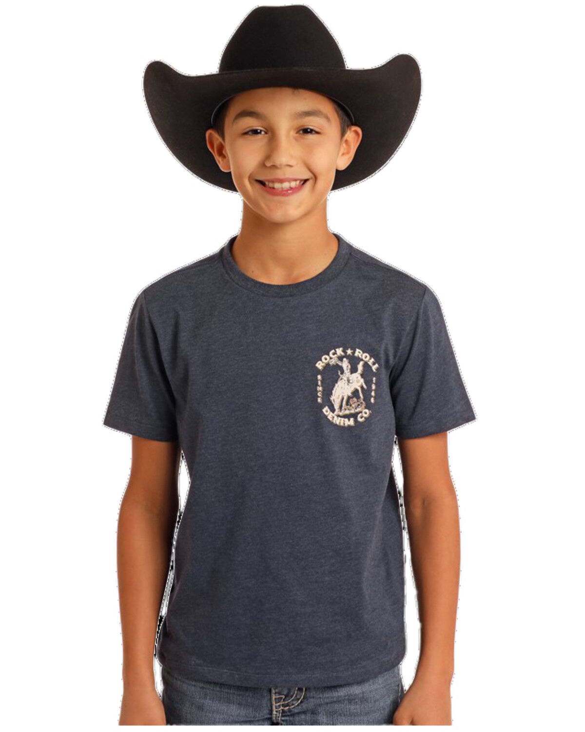 Image #2 - Panhandle Boys' Bronco Short Sleeve Graphic T-Shirt, Navy, hi-res