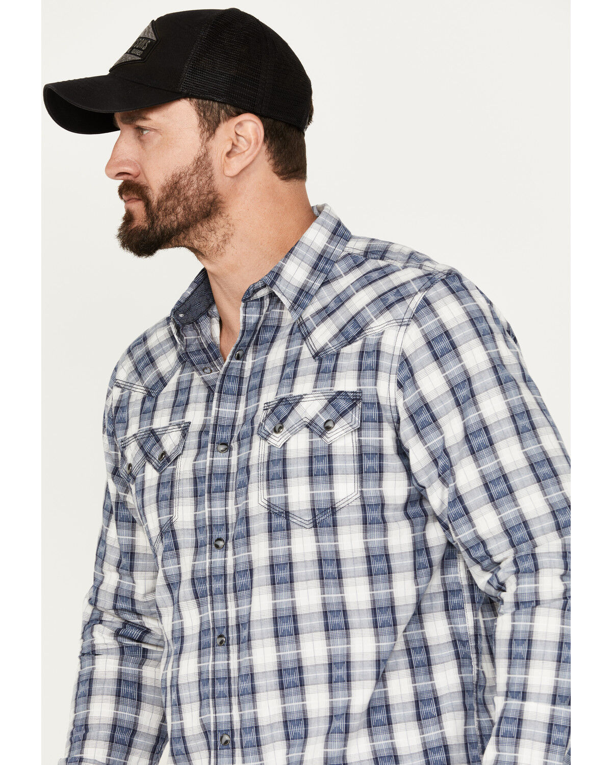 Image #2 - Moonshine Spirit Men's Rattler Plaid Print Long Sleeve Western Snap Shirt, Navy, hi-res
