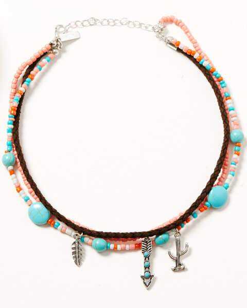 Shyanne Women's Layered Turquoise Beaded Charm Necklace, Silver, hi-res