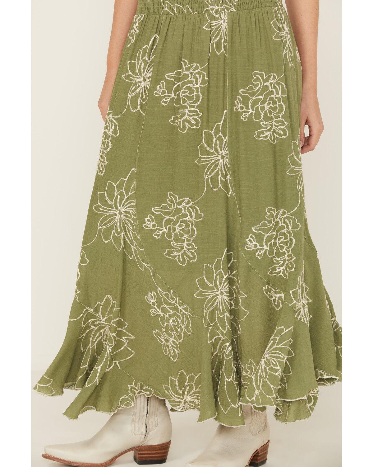 Image #2 - Wild Moss Women's Embroidered Midi Skirt, Olive, hi-res