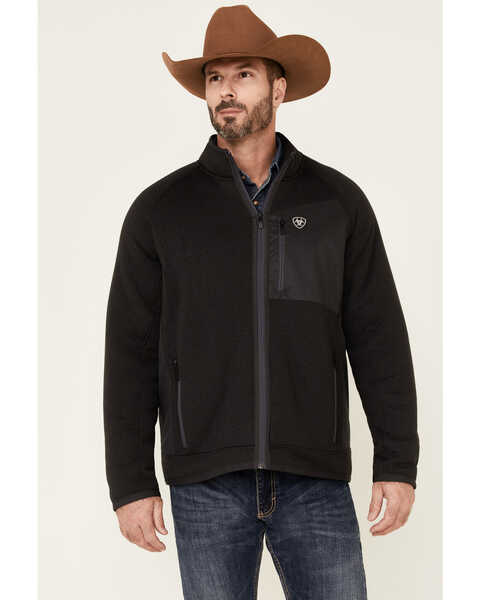 Image #1 - Ariat Men's Bluff Jersey Softshell Zip-Front Jacket , Black, hi-res