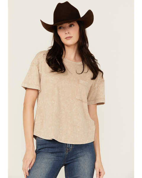 New In Women's Short Sleeve Pocket Tee, Taupe, hi-res