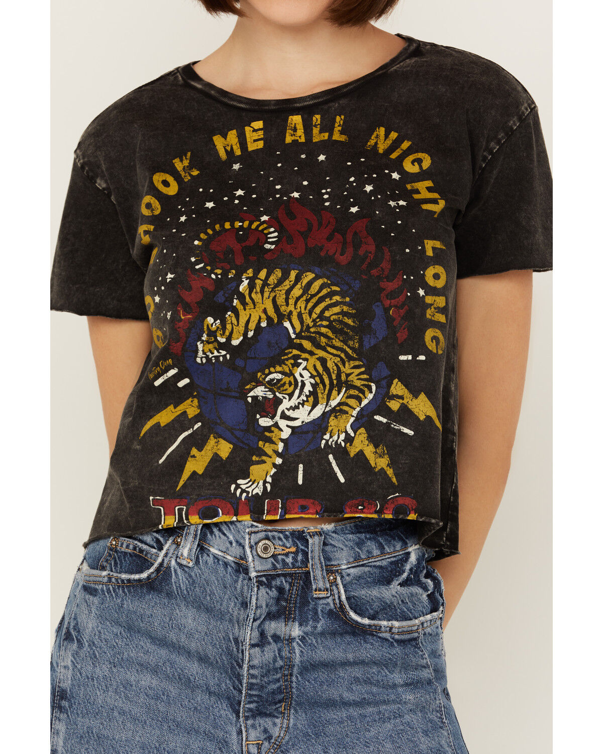 Image #3 - Country Deep Women's Acid Wash Shook Me Short Sleeve Cropped Graphic Tee, Black, hi-res