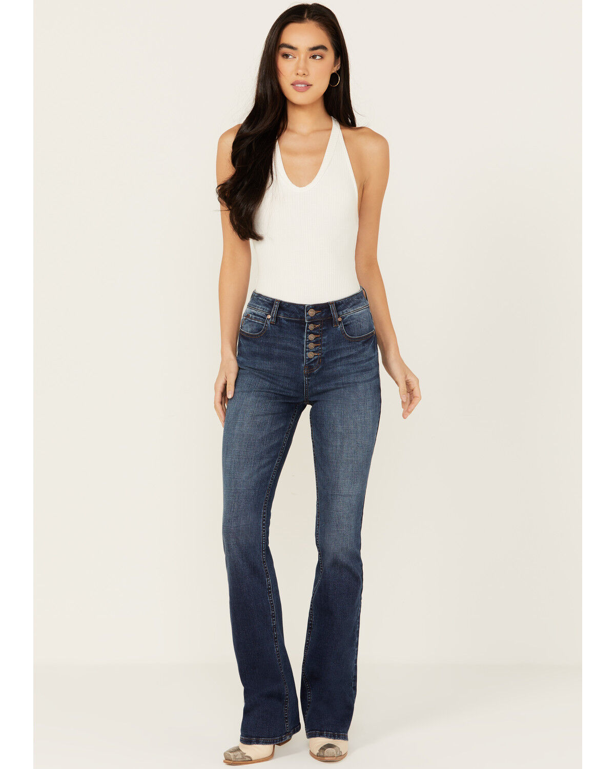 Image #3 - Shyanne Women's Celeste Dark Wash High Rise Seamed Back Stretch Bootcut Jeans, Dark Wash, hi-res
