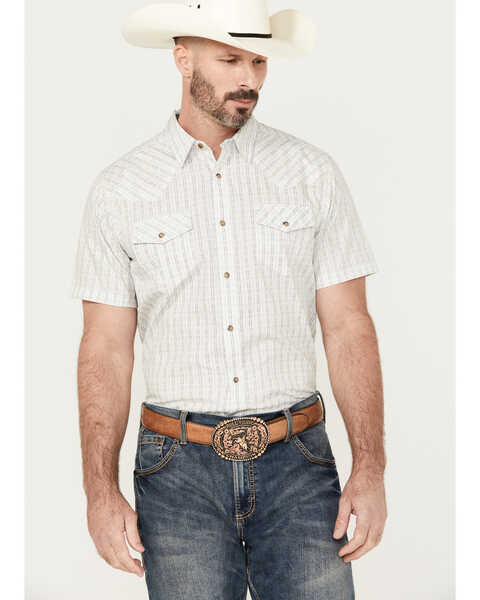 Image #1 - Cody James Men's Plaid Print Short Sleeve Snap Western Shirt, Cream, hi-res