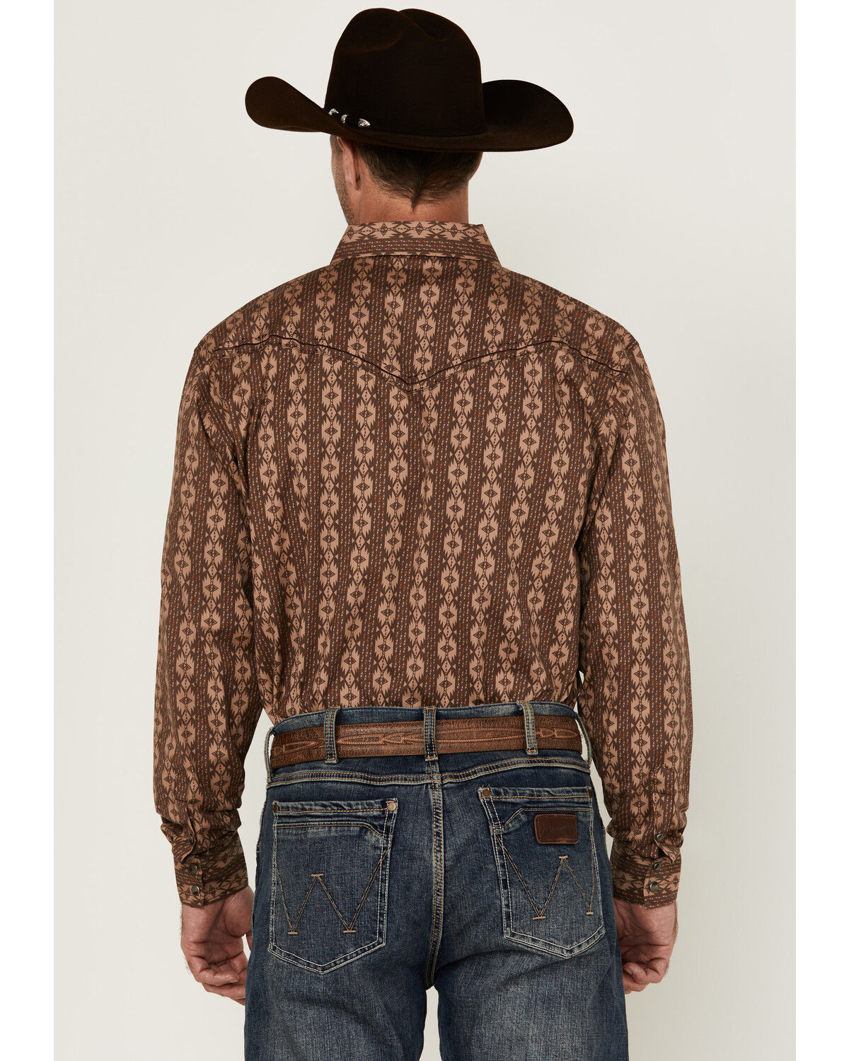 Image #4 - Cowboy Hardware Men's Southwestern Print Long Sleeve Snap Stretch Western Shirt, Chocolate, hi-res