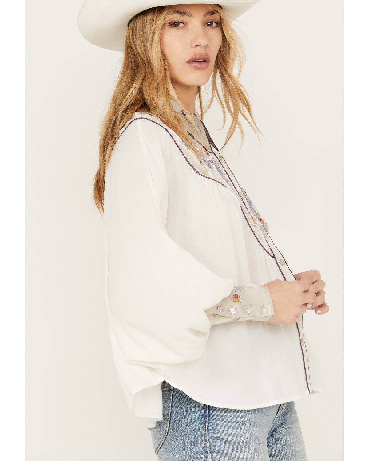 Image #2 - Shyanne Women's Blocked Western Shirt, White, hi-res
