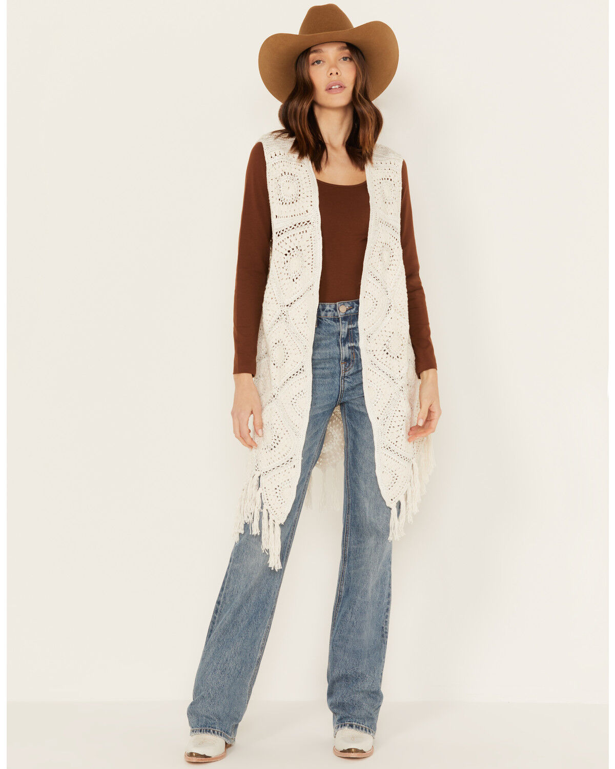 Image #1 - Shyanne Women's Crochet Fringe Vest, White, hi-res