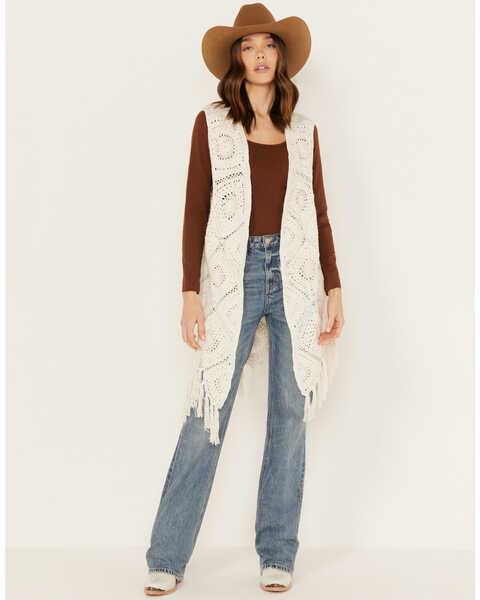 Image #1 - Shyanne Women's Crochet Fringe Vest, White, hi-res