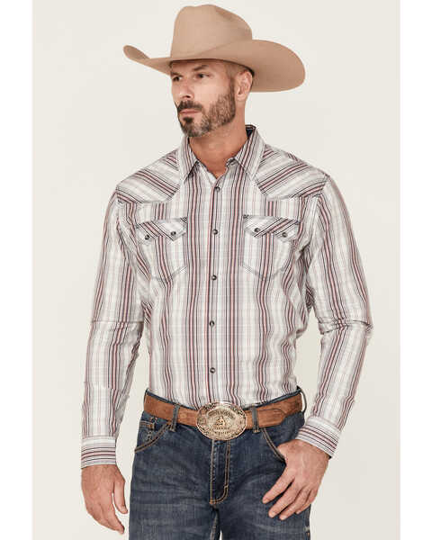 Image #1 - Moonshine Spirit Men's Stripe Plaid Long Sleeve Snap Western Shirt , White, hi-res