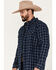 Image #2 - Cody James Men's Ghost Tree Plaid Button Down Sherpa Bonded Western Flannel Shirt Jacket, Navy, hi-res