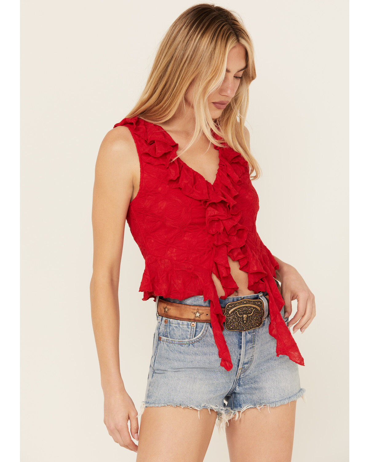 Image #1 - Idyllwind Women's Cordero Longhorn Buckle And Star Cutout Belt, Brown, hi-res