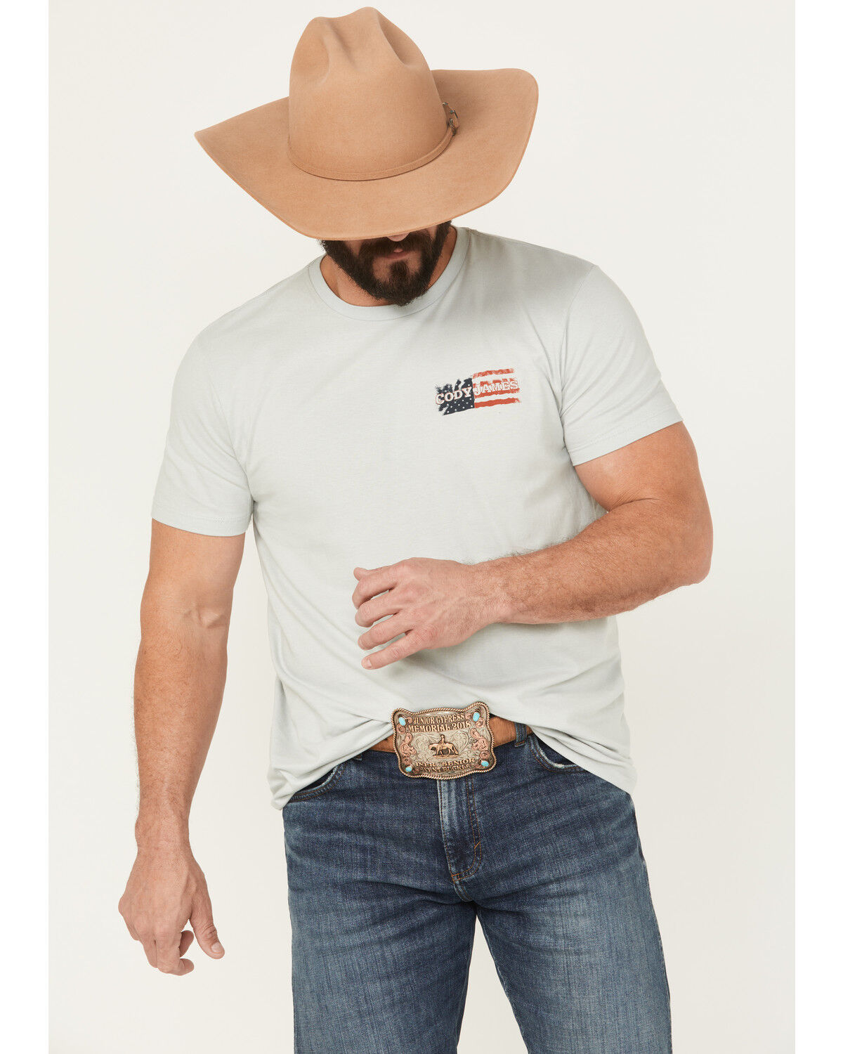 Image #2 - Cody James Men's Rugged Flag Short Sleeve Graphic T-Shirt, Silver, hi-res