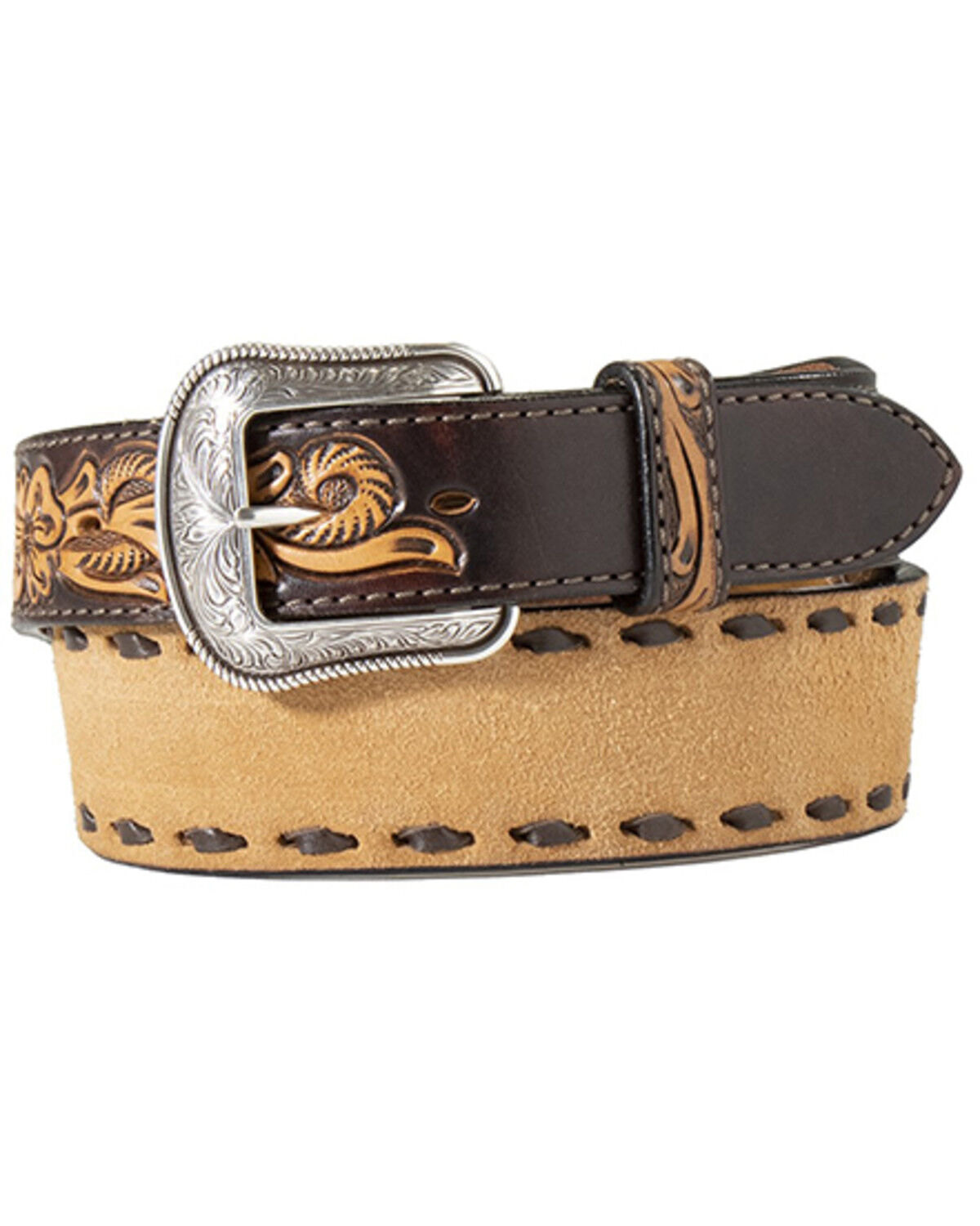 Image #1 - M & F Western Men's Roughout Leather Belt, Brown, hi-res