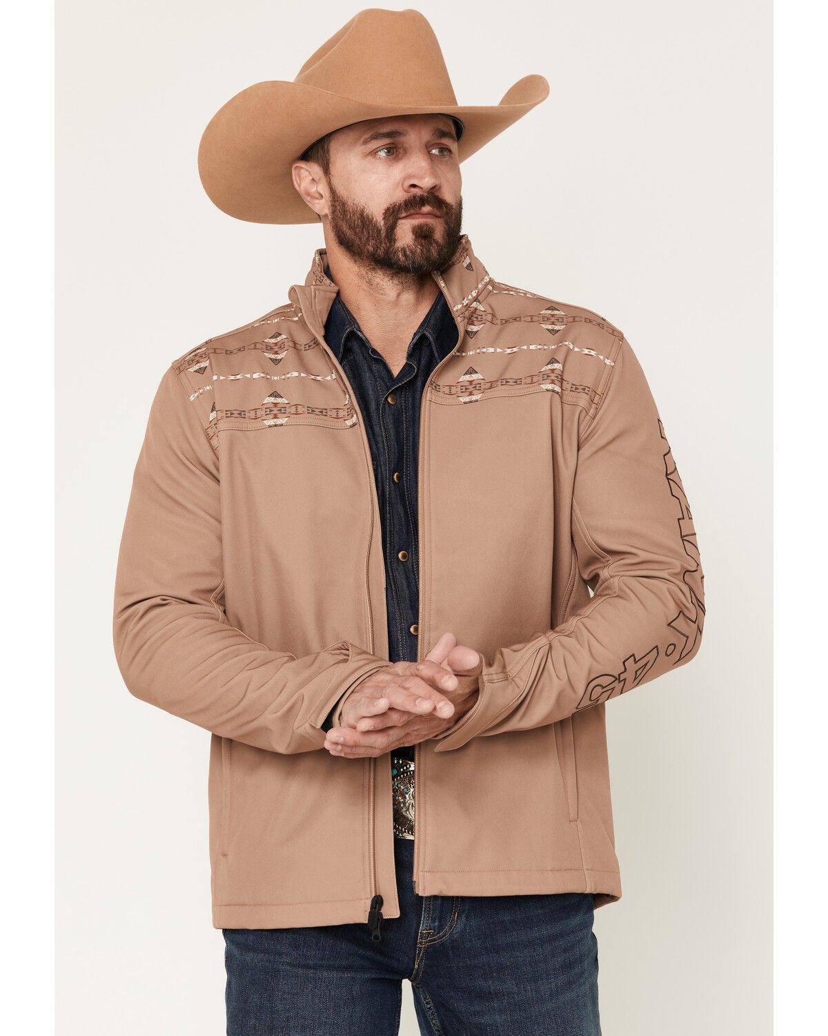 Image #1 - RANK 45&reg; Men's Spurs Southwestern Print Colorblock Softshell Jacket, Tan, hi-res