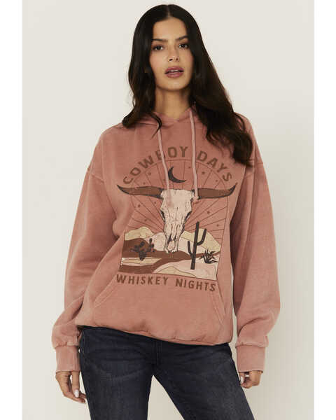 Youth in Revolt Women's Cowboy Days Graphic Hoodie , Rust, hi-res
