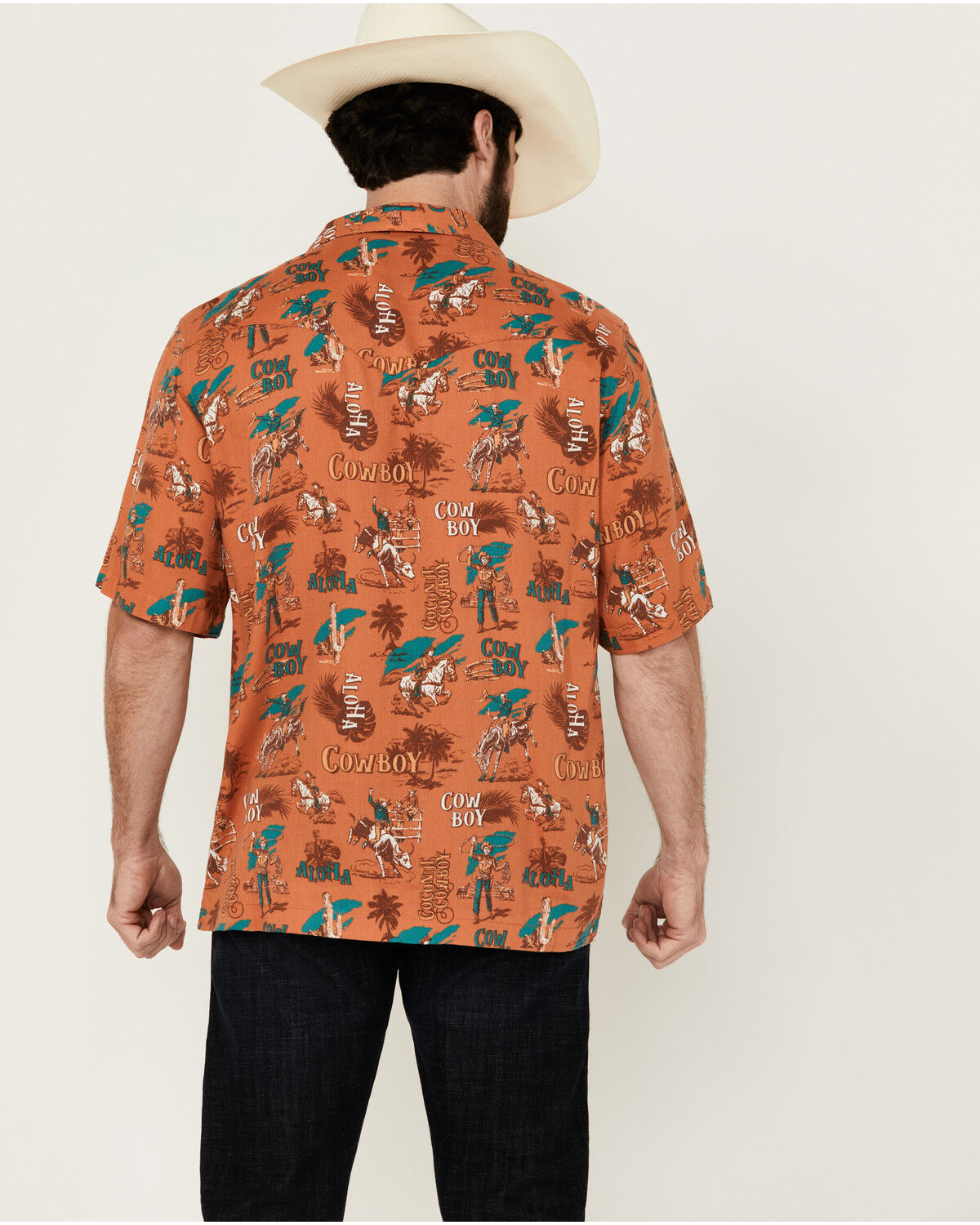 Image #4 - Wrangler Men's Conversation Print Short Sleeve Snap Western Shirt, Orange, hi-res