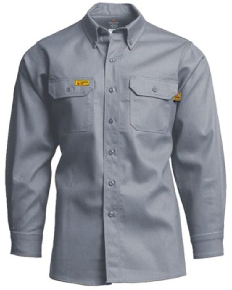 Lapco Men's FR Solid Grey Gold Label Long Sleeve Button-Down Uniform Work Shirt - Big, Grey, hi-res