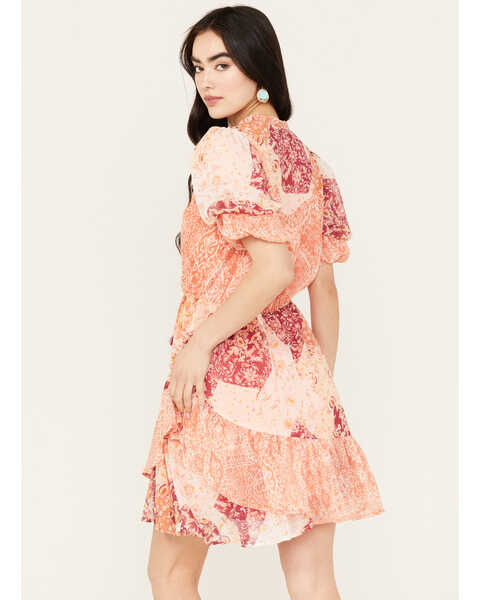 Image #4 - Miss Me Women's Floral Short Sleeve Mini Dress, Orange, hi-res