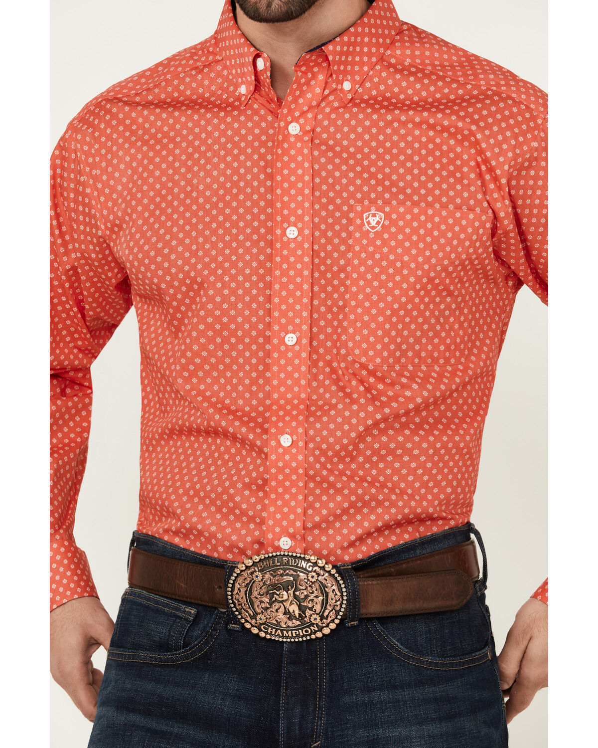 Image #3 - Ariat Men's Wilkie Geo Print Long Sleeve Button-Down Western Shirt - Tall, Red, hi-res