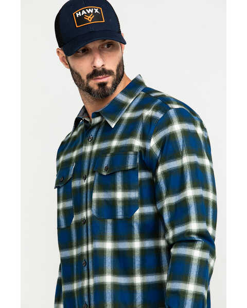 Image #5 -  Hawx Men's Lineman Plaid Stretch Flannel Long Sleeve Work Shirt , Blue, hi-res