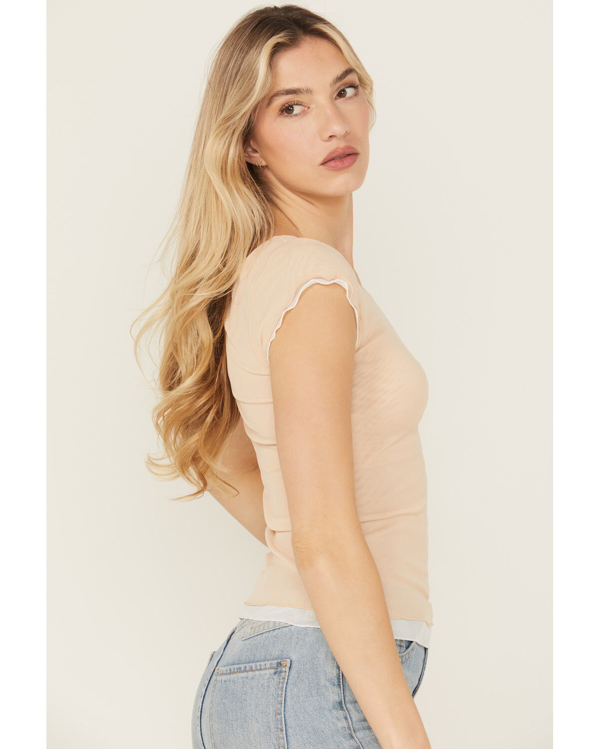 Image #2 - Free People Women's Double Take Short Sleeve Mesh Tee, Natural, hi-res