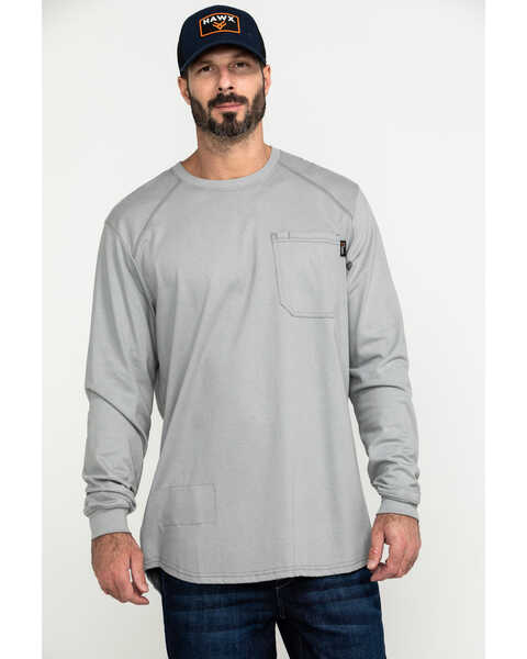 Hawx Men's FR Pocket Long Sleeve Work T-Shirt , Silver, hi-res
