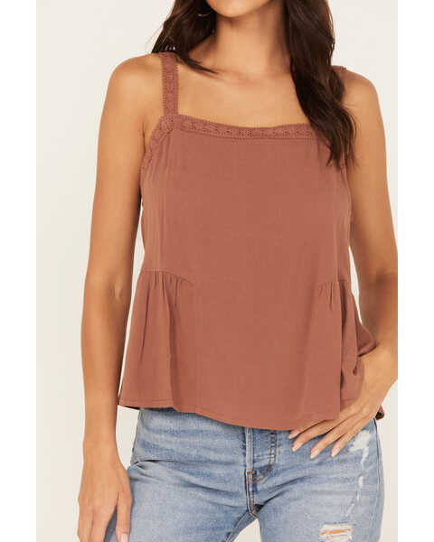 Image #3 - Cleo + Wolf Women's Cropped Strappy Peplum Top, Coffee, hi-res