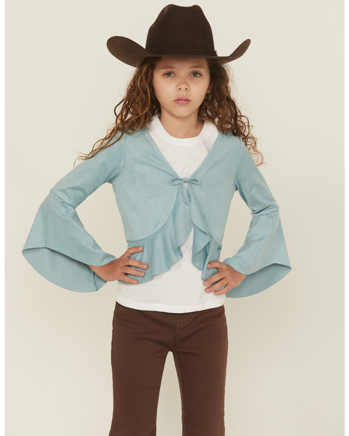 Image #1 - Shyanne Girls' Wrap Bolero Faux Suede Tie-Front Top, Aqua, hi-res
