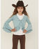 Image #1 - Shyanne Girls' Wrap Bolero Faux Suede Tie-Front Top, Aqua, hi-res