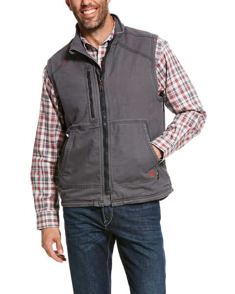 Image #1 - Ariat Men's FR Duralight Stretch Canvas Work Vest, Grey, hi-res