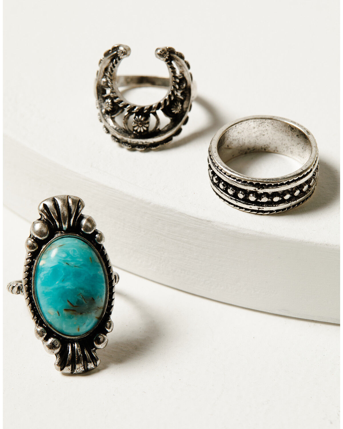 Image #3 - Shyanne Women's Ridge Canyon Turquoise Squash Blossom Ring Set - 5 Piece, Silver, hi-res