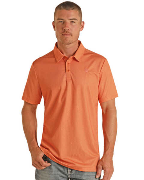 Rock & Roll Denim Men's Geo Print Short Sleeve Polo Shirt, Orange, hi-res