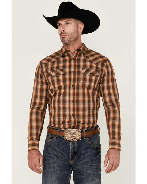 Cody James Men's Weekender Plaid Long Sleeve Snap Western Shirt , Brown, hi-res