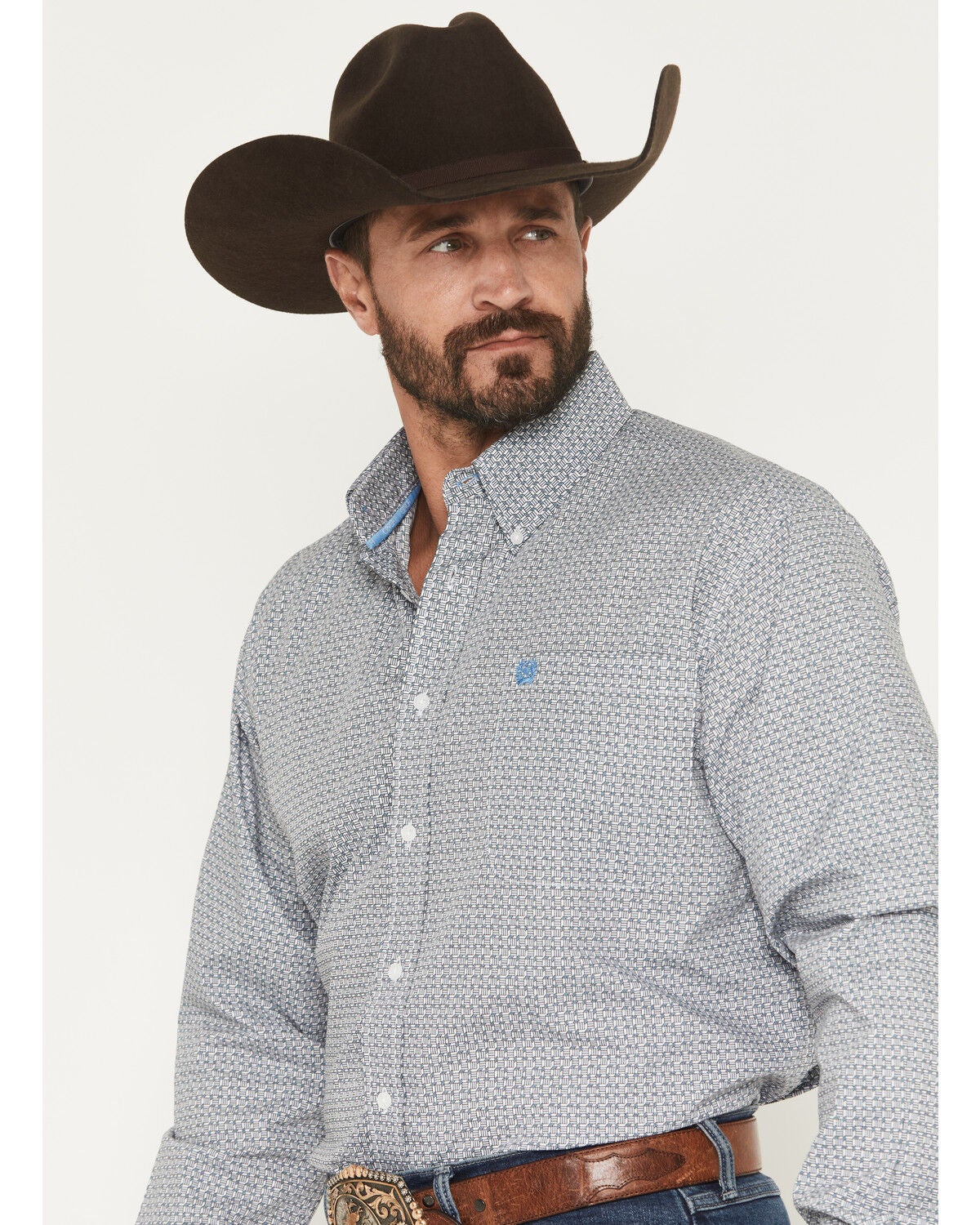 Image #2 - Cinch Men's Geo Print Long Sleeve Button-Down Western Shirt, White, hi-res