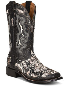 Corral Men's Exotic Python Skin Inlay Western Boots - Square Toe, Black, hi-res