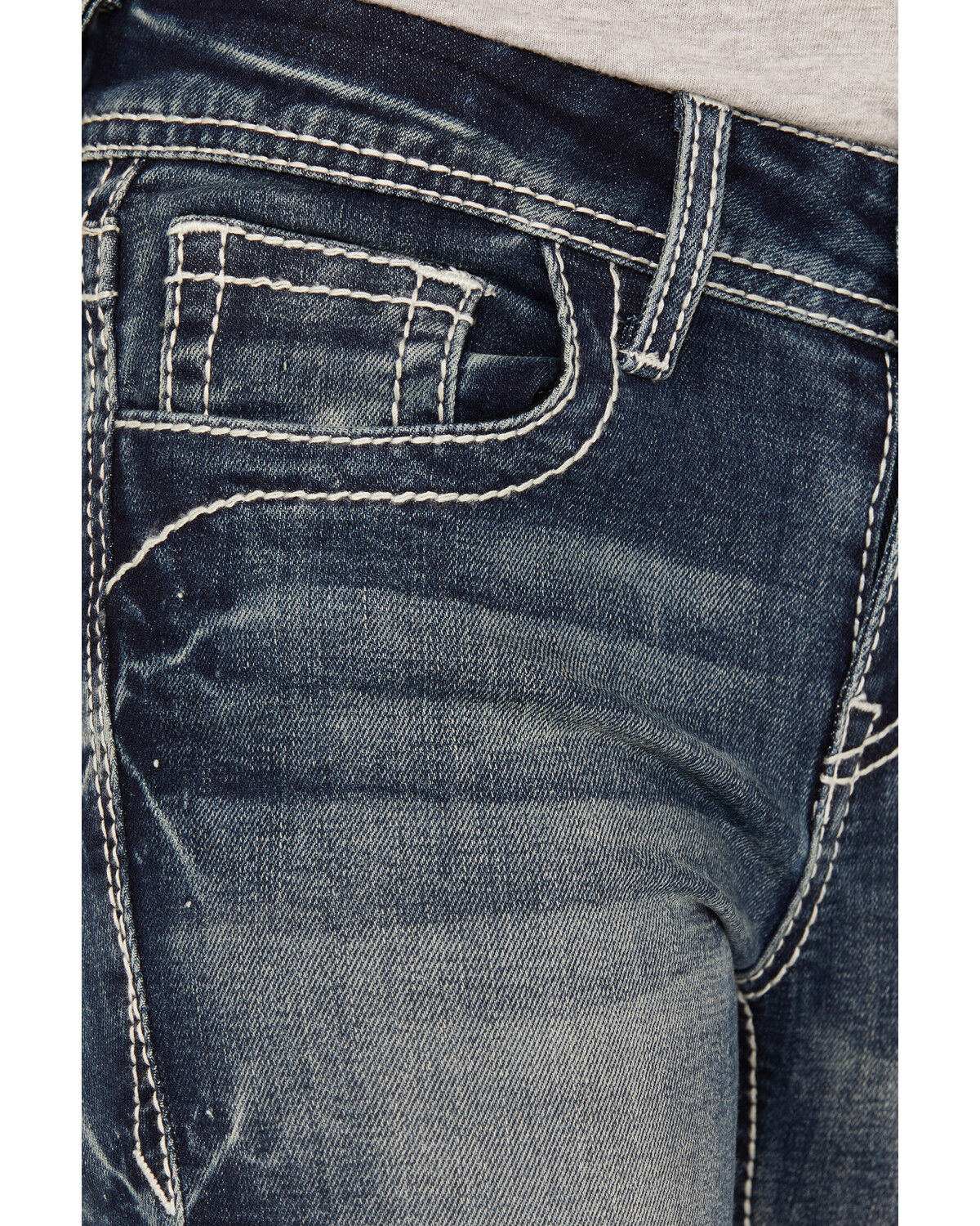 Image #4 - Grace In LA Girls' Leaf Embroidered Flare Stretch Denim Jeans, Blue, hi-res