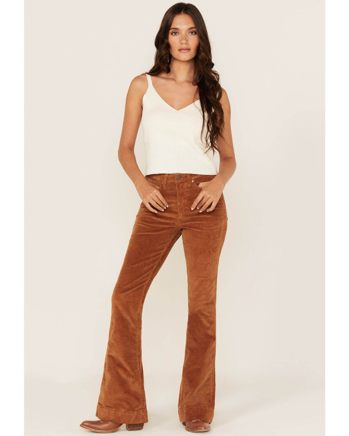 Image #1 - Wrangler Retro Women's Lacey High Rise Corduroy Trouser Jeans, Brown, hi-res