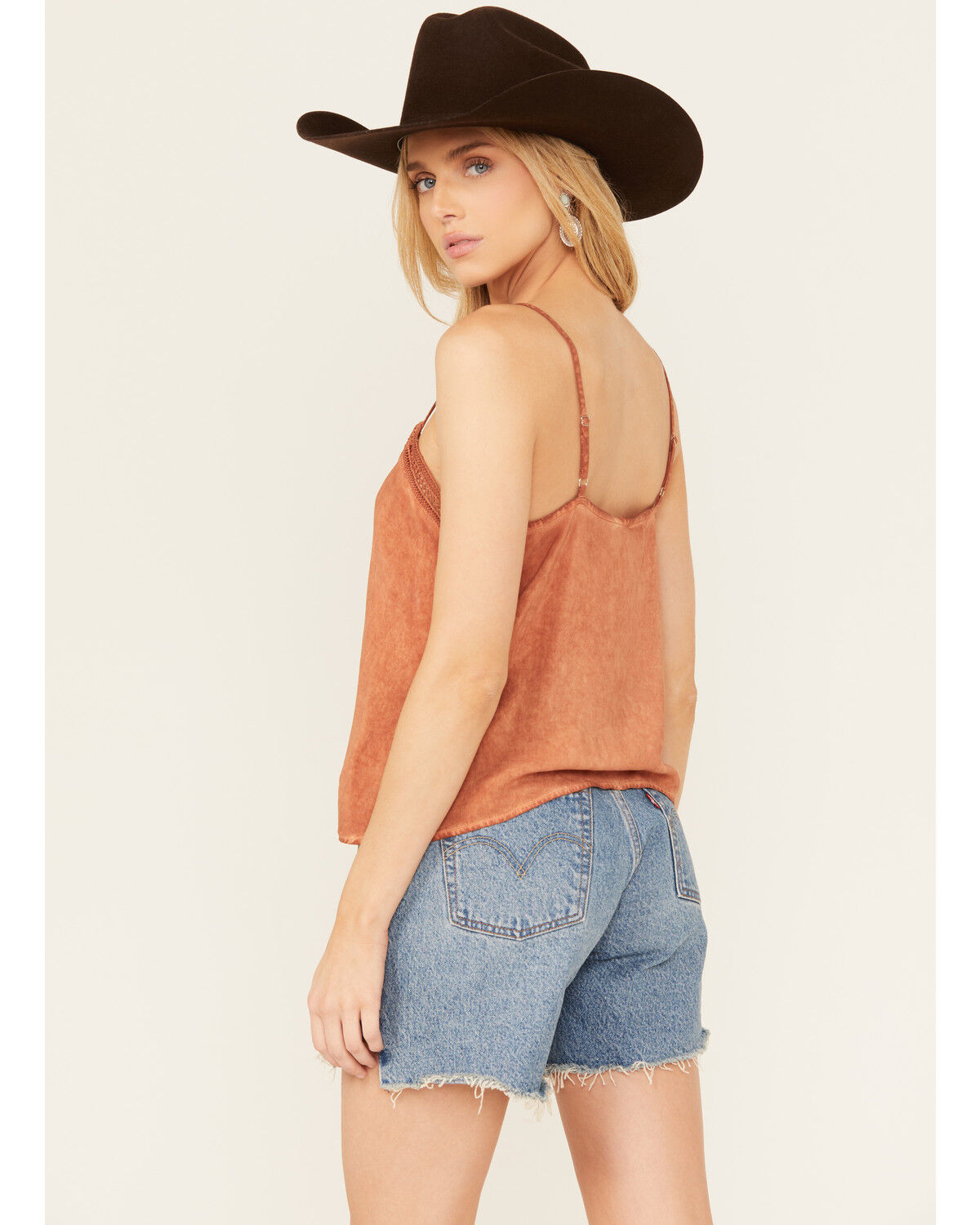 Image #4 - Wild Moss Women's Lace Trim Cami, Rust Copper, hi-res