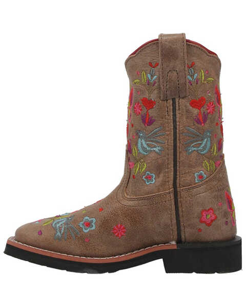 Image #3 - Dan Post Girls' Embroidered Western Boots - Broad Square Toe, Taupe, hi-res