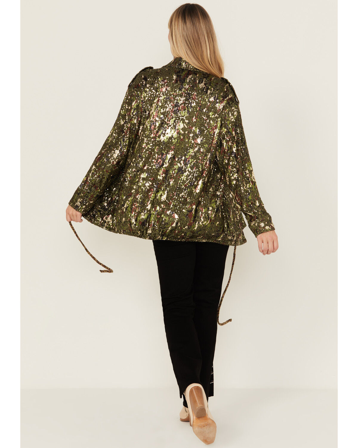 Image #4 - Miss Me Women's Camo Print Sequins Utility Jacket, Green, hi-res